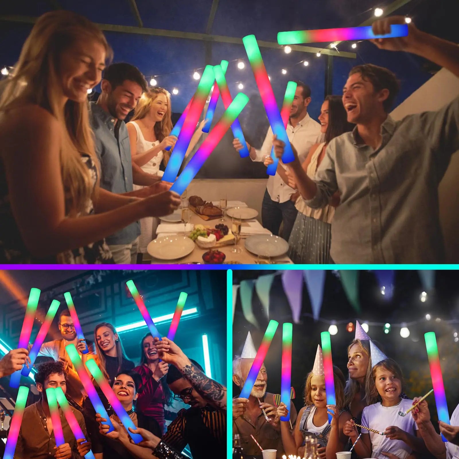 15/30Pcs RGB LED Party Supplies Glow Bulk  Colorful LED Glow Sticks Foam Stick Cheer Tube Dark Light Birthday Wedding