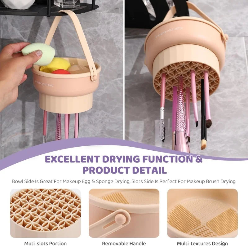 Makeup Brush Cleaner Mat 3 in 1 Silicone Washing Bowl with Brushes Scrubber Foldable Powder Puff Cosmetic Sponge Drying Tools